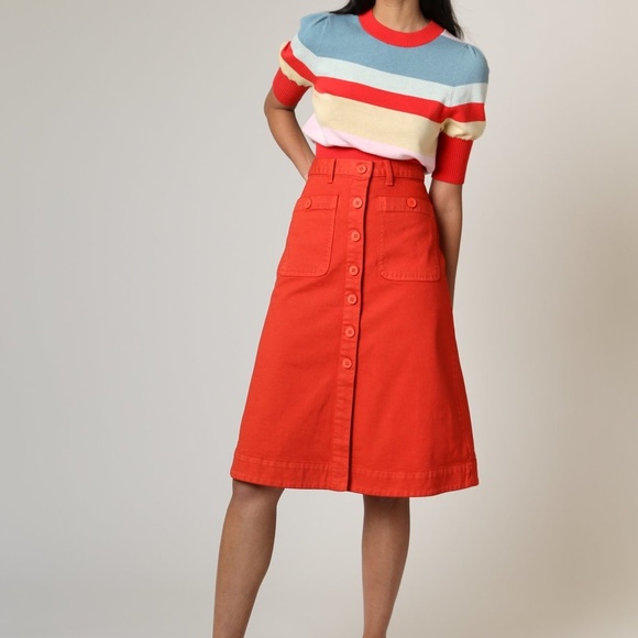 Rachel Antonoff Rosemary Midi Skirt in Blood Orange (FLAWED) - Picture 6 of 8